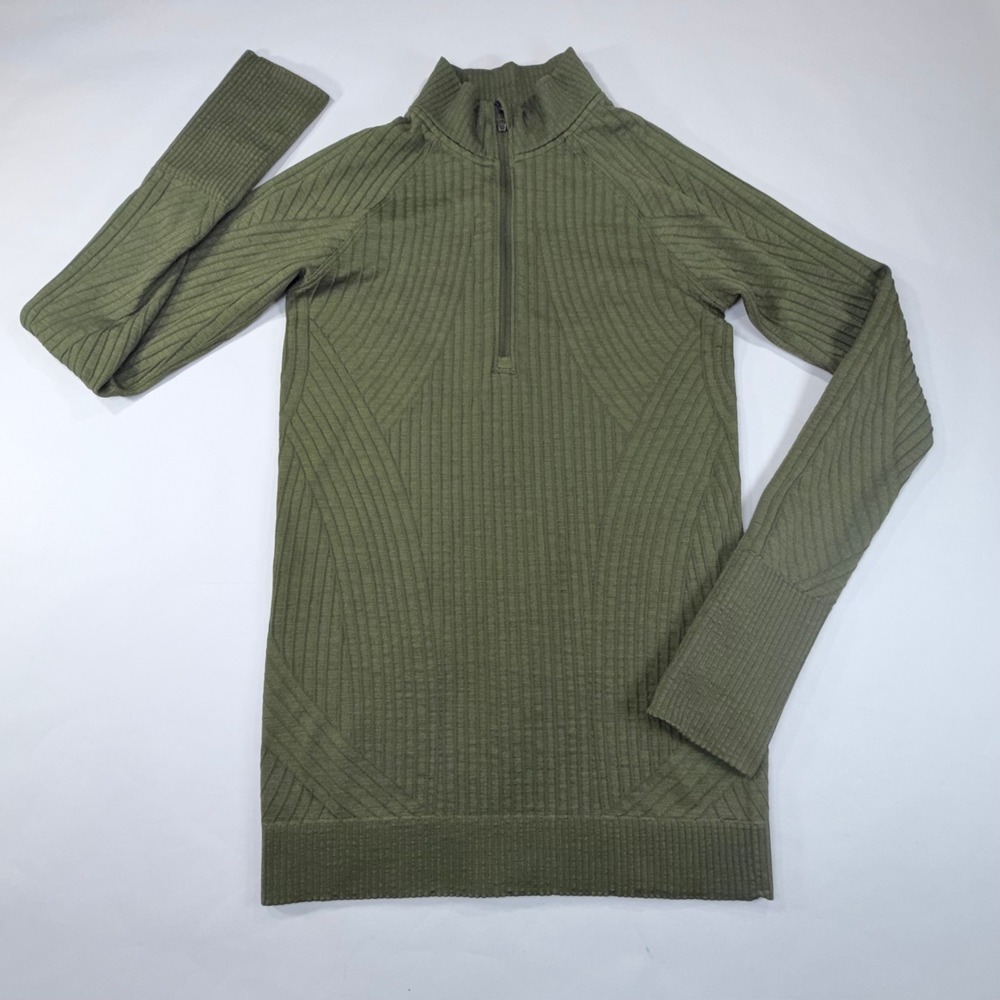 Lululemon Rest Less 1/2 Zip Pullover Sz 4? Olive Green Ribbed Long Sleeve Shirt